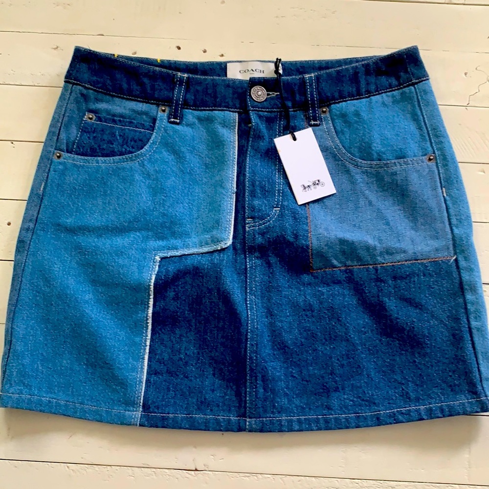 Coach NWT Denim Patchwork Mini Skirt